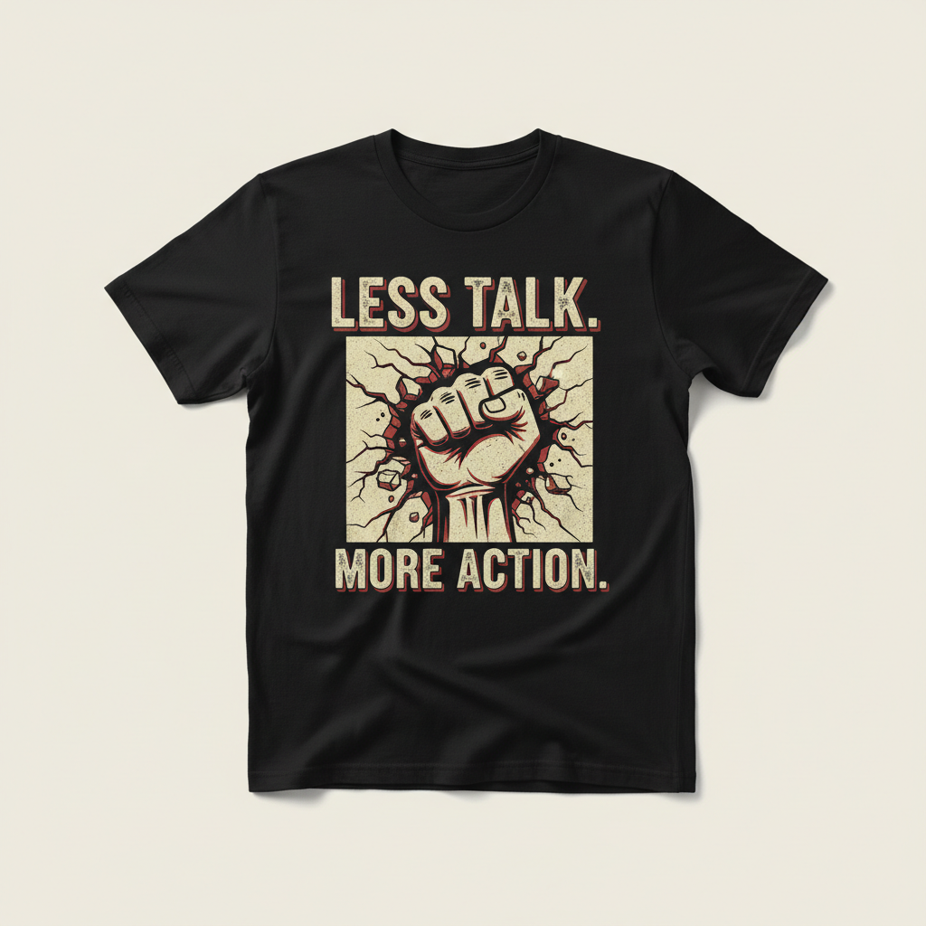Less Talk More Action retro vintage men's graphic t-shirt